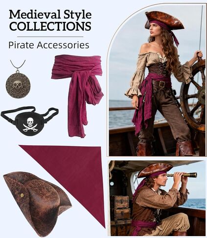 Verceco Pirate Hat Accessories Costume Set 5PC Adult Pirate Accessories for Halloween & Ren Faire in Saudi Arabia