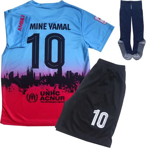 ORGBRAIN #10 Lamine Sky Blue Kids Football Soccer Jersey/Shorts/Socks Kit Youth Sizes in Kuwait