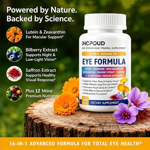 Neurobella Eye Formula, 16-in-1 Eye Vitamins and Mineral Supplement with Lutein 20mg, Zeaxanthin 4mg & Meso-Zeaxanthin 10mg, Astaxanthin, Omega 3, Bilberry & Saffron, Eye Health, 60 Capsules in Saudi Arabia