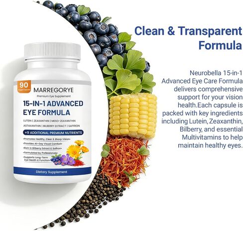 Neurobella Eye Care Formula, 15-in-1 Advanced Eye Care Formula, Eye Nutrition Support Capsules. Contains Lutein, zeaxanthin,Saffron, Blueberry Extract and Multiple Vitamins. 90 Capsules. in Saudi Arabia