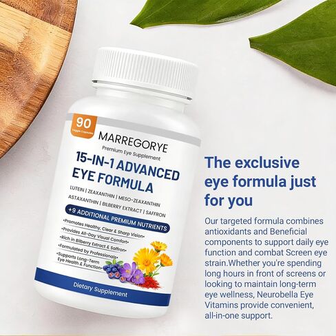 Neurobella Eye Care Formula, 15-in-1 Advanced Eye Care Formula, Eye Nutrition Support Capsules. Contains Lutein, zeaxanthin,Saffron, Blueberry Extract and Multiple Vitamins. 90 Capsules. in Saudi Arabia