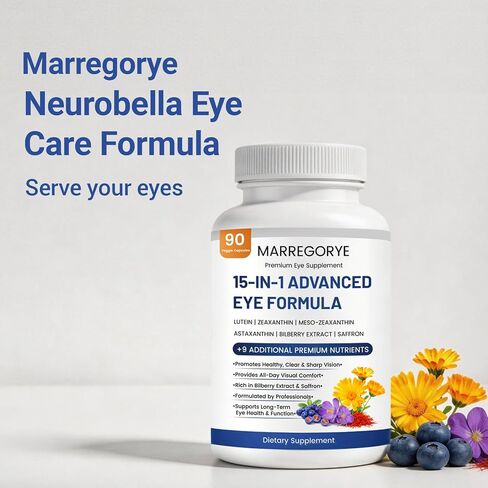 Neurobella Eye Care Formula, 15-in-1 Advanced Eye Care Formula, Eye Nutrition Support Capsules. Contains Lutein, zeaxanthin,Saffron, Blueberry Extract and Multiple Vitamins. 90 Capsules. in Saudi Arabia
