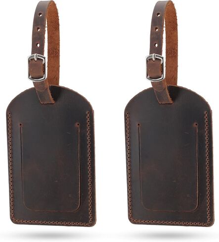 Toprank Leather Luggage Tag for Suitcase – Full Grain Leather Travel ID Tag with Privacy Cover, Buckle Strap & Information Card – Durable Baggage Tag (Tan, 2 Pack) in Saudi Arabia