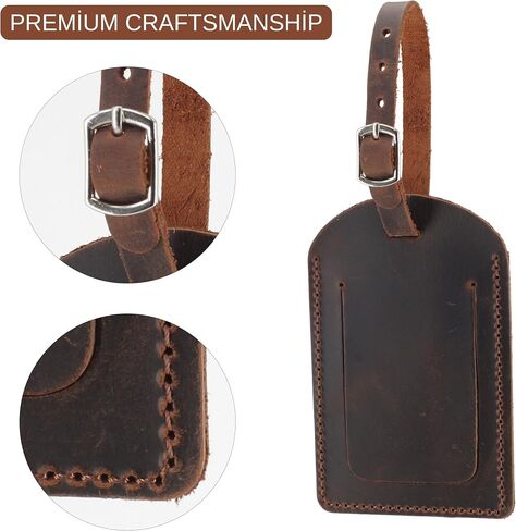 Toprank Leather Luggage Tag for Suitcase – Full Grain Leather Travel ID Tag with Privacy Cover, Buckle Strap & Information Card – Durable Baggage Tag (Tan, 2 Pack) in Saudi Arabia