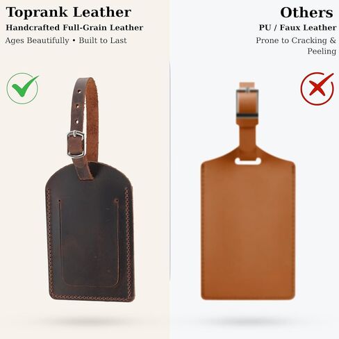 Toprank Leather Luggage Tag for Suitcase – Full Grain Leather Travel ID Tag with Privacy Cover, Buckle Strap & Information Card – Durable Baggage Tag (Tan, 2 Pack) in Saudi Arabia