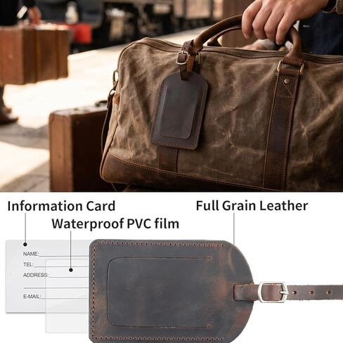 Toprank Leather Luggage Tag for Suitcase – Full Grain Leather Travel ID Tag with Privacy Cover, Buckle Strap & Information Card – Durable Baggage Tag (Tan, 2 Pack) in Saudi Arabia