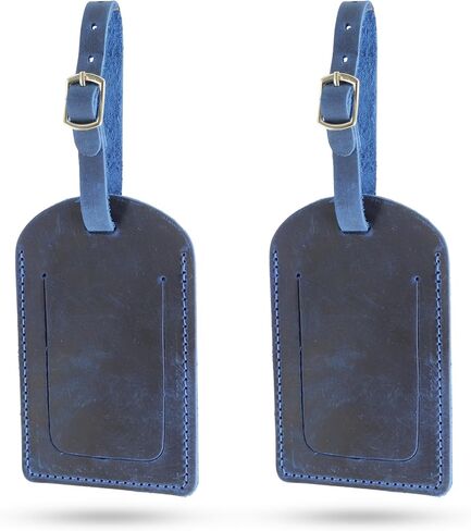 Toprank Leather Luggage Tag for Suitcase – Full Grain Leather Travel ID Tag with Privacy Cover, Buckle Strap & Information Card – Durable Baggage Tag (Tan, 2 Pack) in Saudi Arabia