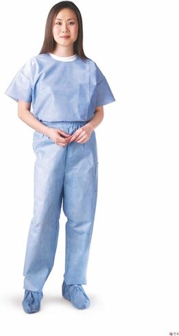 Medline Unisex Scrub Shirt with Round Neck, Disposable, Blue, Size M, Case of 30 in Kuwait