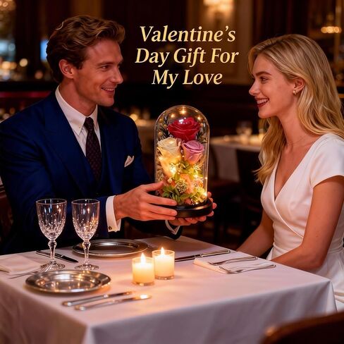 HipTree Preserved Pink Rose in Glass Dome with LED Lights - Forever Eternal Real Rose Gifts for Women, Valentines Day Mothers Day Birthday Christmas Gift Wedding Anniversary for Mom Wife Girlfriend in Saudi Arabia