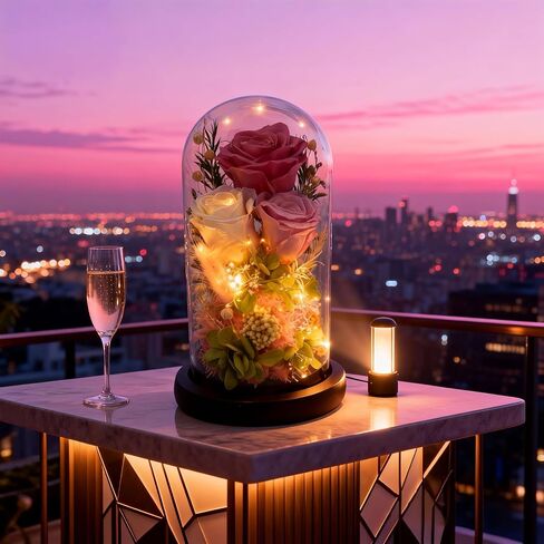 HipTree Preserved Pink Rose in Glass Dome with LED Lights - Forever Eternal Real Rose Gifts for Women, Valentines Day Mothers Day Birthday Christmas Gift Wedding Anniversary for Mom Wife Girlfriend in Saudi Arabia
