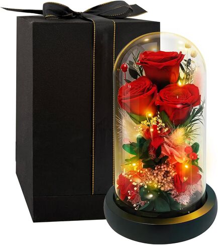 HipTree Preserved Pink Rose in Glass Dome with LED Lights - Forever Eternal Real Rose Gifts for Women, Valentines Day Mothers Day Birthday Christmas Gift Wedding Anniversary for Mom Wife Girlfriend in Saudi Arabia