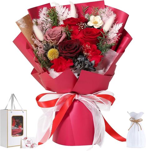 Emibele Mother's Day Preserved Flower Bouquet Gifts for Mom, Flowers for Delivery Prime, Purple Eteranl Roses Bouquets with Bear, Gifts for Women Wife Grandma on Valentines Birthday Anniversary in Saudi Arabia