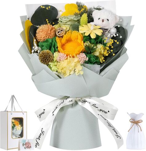 Emibele Mother's Day Preserved Flower Bouquet Gifts for Mom, Flowers for Delivery Prime, Purple Eteranl Roses Bouquets with Bear, Gifts for Women Wife Grandma on Valentines Birthday Anniversary in Kuwait