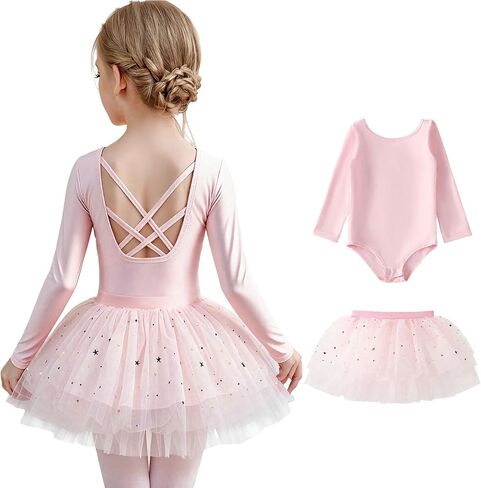 Tutu.kk Girls Ballet Leotards with Removable Tulle Skirt Long Sleeve Crisscross Back Dance Dress Outfit for Toddler Girls in Saudi Arabia