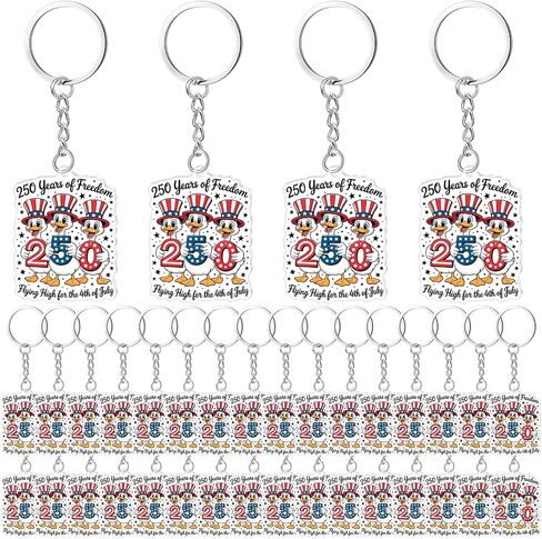Gerrii 50 Pcs 250th Anniversary Keychains Bulk American 4th of July Acrylic Keyrings Independence Day Patriotic Souvenir Gifts 250 1776-2026 Party Favors for USA Us Citizens Veterans Patriots(Duck) in Kuwait