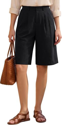 Blooming Jelly Womens Summer Bermuda Shorts Dressy Casual High Waisted Wide Leg Knee Length Work Shorts with Pockets in Kuwait