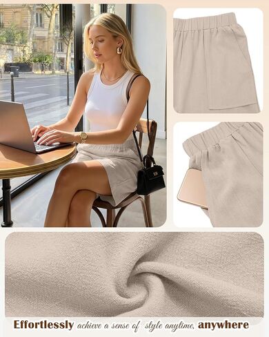 3 Pack Women's Linen Shorts Bermuda Knee Length High Waist Shorts Loose Fit Casual Summer Comfy Shorts with Pockets(Navy Blue, Linen, Black,X-Large) in Kuwait