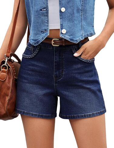 luvamia Jean Shorts for Women Trendy Wide Leg Mid Thigh Casual Summer Stretchy Denim Shorts Jorts with Braided Pockets in Kuwait