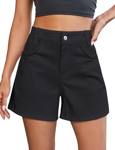 luvamia Jean Shorts for Women Trendy Wide Leg Mid Thigh Casual Summer Stretchy Denim Shorts Jorts with Braided Pockets in Kuwait