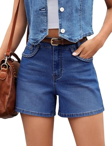 luvamia Jean Shorts for Women Trendy Wide Leg Mid Thigh Casual Summer Stretchy Denim Shorts Jorts with Braided Pockets in Kuwait