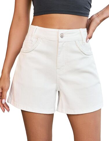luvamia Jean Shorts for Women Trendy Wide Leg Mid Thigh Casual Summer Stretchy Denim Shorts Jorts with Braided Pockets in Kuwait