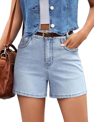 luvamia Jean Shorts for Women Trendy Wide Leg Mid Thigh Casual Summer Stretchy Denim Shorts Jorts with Braided Pockets in Kuwait