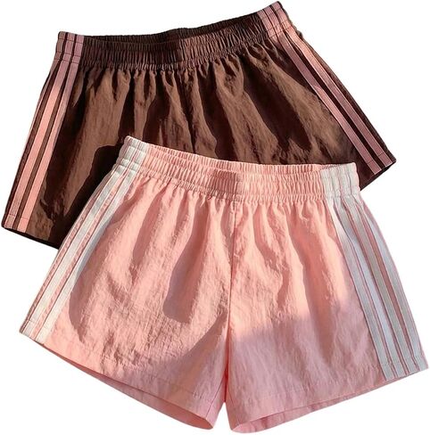SOLY HUX Women's Elastic Waist Side Striped Summer Track Shorts 2 Packs Lounge Bottoms in Saudi Arabia