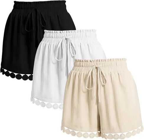 Cuffbow 3 حزم السراويل النسائية الصيف عارضة فضفاضة غطاء الشاطئ السراويل مرونة الخصر تغطية الشاطئ in Kuwait