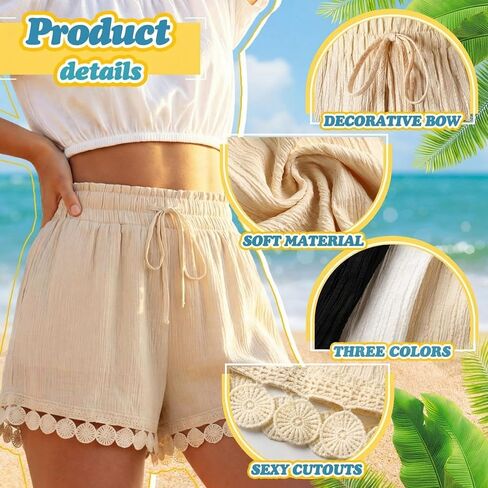 Cuffbow 3 حزم السراويل النسائية الصيف عارضة فضفاضة غطاء الشاطئ السراويل مرونة الخصر تغطية الشاطئ in Kuwait