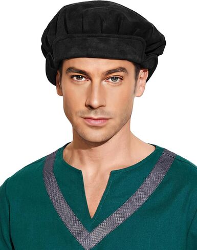 قبعة KUOIN Renaissance للرجال من العصور الوسطى من الجلد السويدي الصناعي Beret Ren Faire زي إكسسوار للنساء in Kuwait