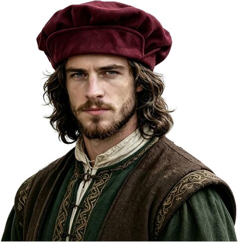 قبعة KUOIN Renaissance للرجال من العصور الوسطى من الجلد السويدي الصناعي Beret Ren Faire زي إكسسوار للنساء in Kuwait