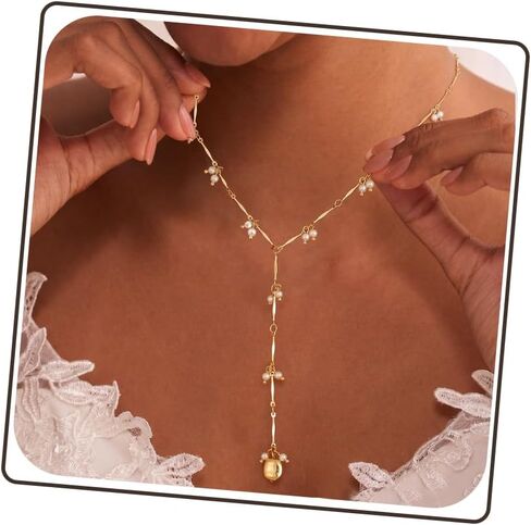 NECOCY Lariat Gold Necklace for Women, Dainty Long Necklace 14k Gold Plated Y-Shaped Pendant Necklace Layered Pearl Beaded Chain Drop Necklaces Virgin Mary Cross Necklace Simple Jewelry Gift in Kuwait