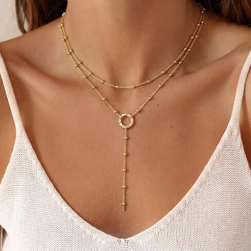 NECOCY Lariat قلادة ذهبية للنساء، قلادة طويلة أنيقة 14 قيراط مطلية بالذهب على شكل حرف Y قلادة قلادة طبقات اللؤلؤ مطرز سلسلة قطرة القلائد مريم العذراء الصليب قلادة هدية مجوهرات بسيطة in Kuwait