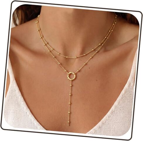 NECOCY Lariat قلادة ذهبية للنساء، قلادة طويلة أنيقة 14 قيراط مطلية بالذهب على شكل حرف Y قلادة قلادة طبقات اللؤلؤ مطرز سلسلة قطرة القلائد مريم العذراء الصليب قلادة هدية مجوهرات بسيطة in Kuwait