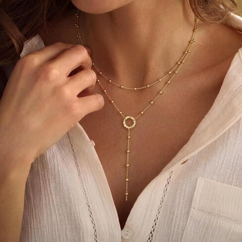 NECOCY Lariat قلادة ذهبية للنساء، قلادة طويلة أنيقة 14 قيراط مطلية بالذهب على شكل حرف Y قلادة قلادة طبقات اللؤلؤ مطرز سلسلة قطرة القلائد مريم العذراء الصليب قلادة هدية مجوهرات بسيطة in Kuwait