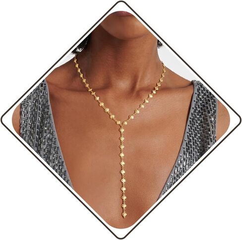 NECOCY Lariat قلادة ذهبية للنساء، قلادة طويلة أنيقة 14 قيراط مطلية بالذهب على شكل حرف Y قلادة قلادة طبقات اللؤلؤ مطرز سلسلة قطرة القلائد مريم العذراء الصليب قلادة هدية مجوهرات بسيطة in Kuwait