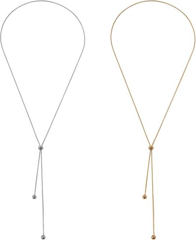 2 Pack Gold Silver Y Necklace Lariat, Adjustable Necklace, Sliding Knot Lariat Snake Chain Jewelry for Women in Saudi Arabia