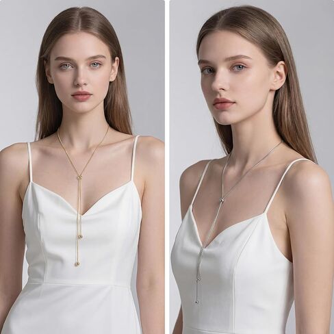 2 Pack Gold Silver Y Necklace Lariat, Adjustable Necklace, Sliding Knot Lariat Snake Chain Jewelry for Women in Saudi Arabia
