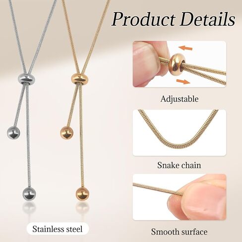 2 Pack Gold Silver Y Necklace Lariat, Adjustable Necklace, Sliding Knot Lariat Snake Chain Jewelry for Women in Saudi Arabia