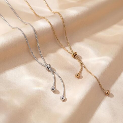 2 Pack Gold Silver Y Necklace Lariat, Adjustable Necklace, Sliding Knot Lariat Snake Chain Jewelry for Women in Saudi Arabia