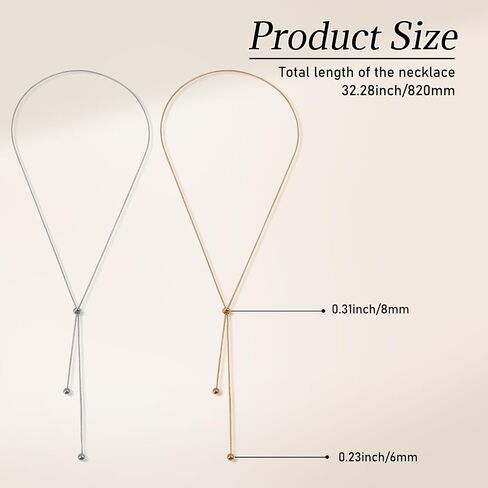 2 Pack Gold Silver Y Necklace Lariat, Adjustable Necklace, Sliding Knot Lariat Snake Chain Jewelry for Women in Saudi Arabia
