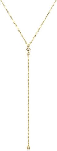Cz & Opal Thin Chain Lariat necklaces for women| 14K Gold Plated/Gold Vermeil Cubic Zirconia Cut CZ Lariat Y-Shaped Necklace | Gold Drop Chain Necklace Trendy in Saudi Arabia