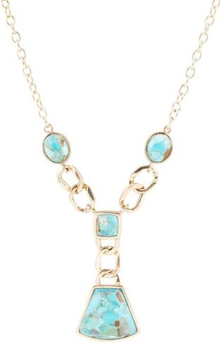 Barse Jewelry Athena Blue Turquoise Golden Y Neck Necklace in Kuwait