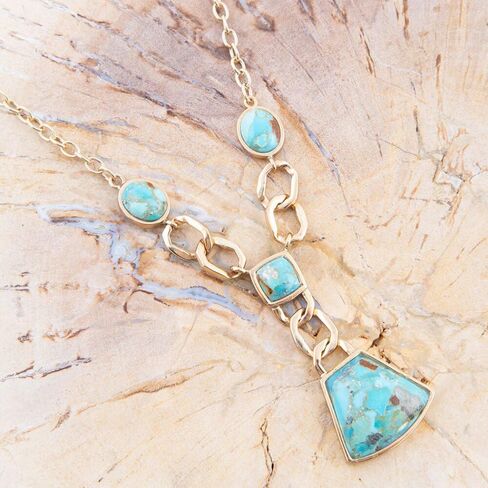 Barse Jewelry Athena Blue Turquoise Golden Y Neck Necklace in Kuwait