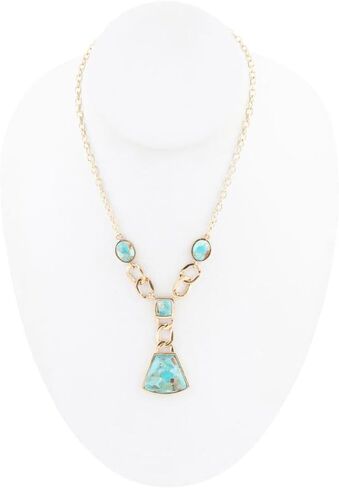 Barse Jewelry Athena Blue Turquoise Golden Y Neck Necklace in Kuwait
