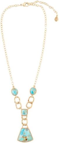 Barse Jewelry Athena Blue Turquoise Golden Y Neck Necklace in Kuwait