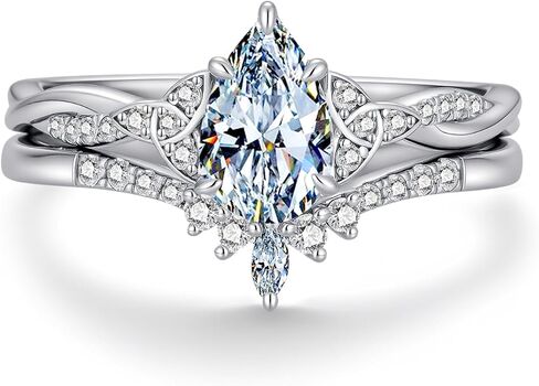 Celtic Knot Wedding Rings Set Sterling Silver Pear-Cut Moissanite Bridal Sets for Women,18K White Gold Platinum Plated Infinity Twist Engagement Ring Set Jewelry for Anniversary Wedding in Saudi Arabia