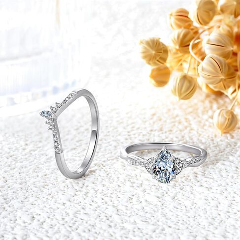 Celtic Knot Wedding Rings Set Sterling Silver Pear-Cut Moissanite Bridal Sets for Women,18K White Gold Platinum Plated Infinity Twist Engagement Ring Set Jewelry for Anniversary Wedding in Saudi Arabia