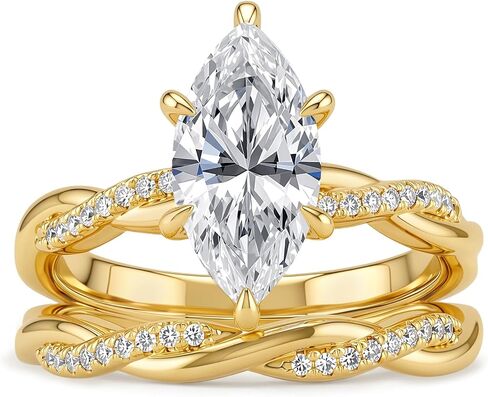 avecon 3.5ct ماركيز قطع خاتم الخطوبة مجموعة للنساء، إنفينيتي الملتوية مكعب زركونيا الفضة عصابات الزفاف، 14k الذهب والذهب الأبيض مطلي خواتم الزفاف وعد الذكرى السنوية لها، حجم 5-9 in Kuwait