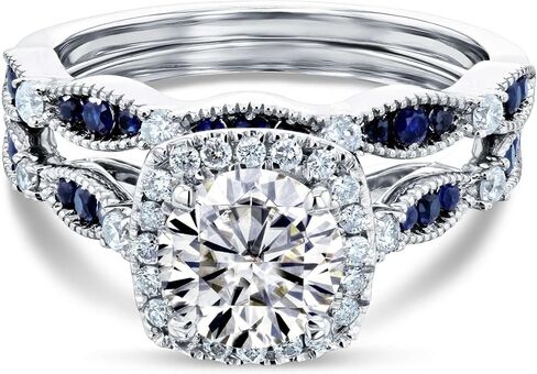 Kobelli Round Moissanite and Blue Sapphire Bridal Set (GH/VS) in Kuwait